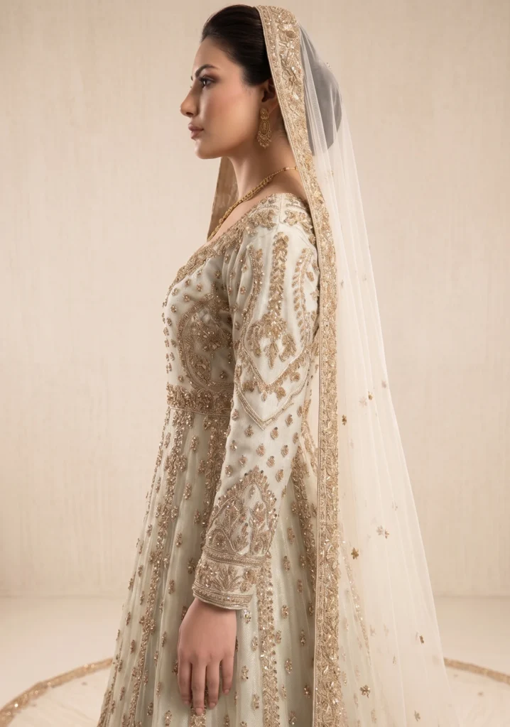 Afroz Peach Net Bridal Maxi | AL Hassan Lehnga House