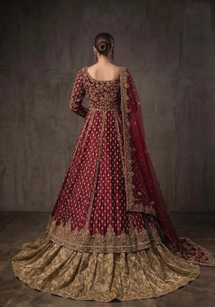 Zayna Maroon Silk Open Gown Set | AL Hassan Lehnga House