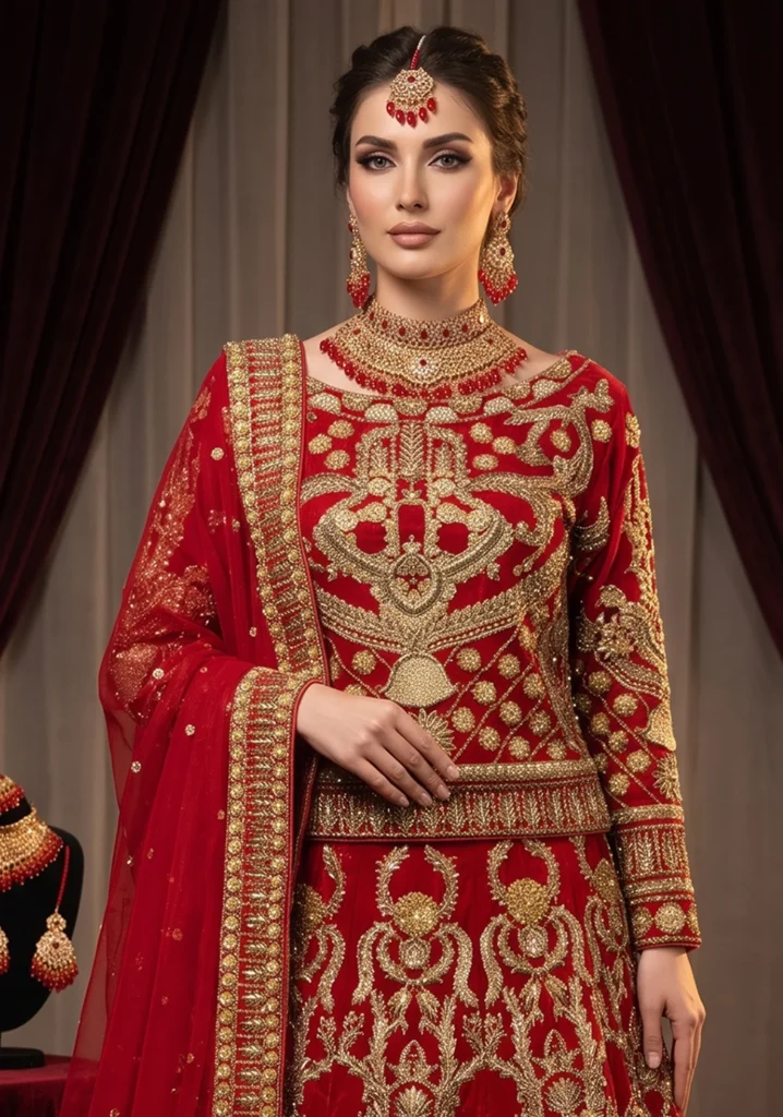 Noor-e-Lal Red Net Bridal Lehenga | AL Hassan Lehnga House