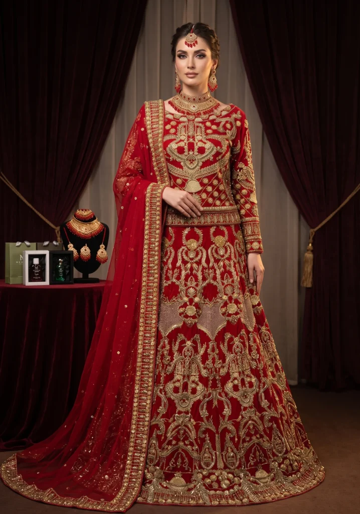 Noor-e-Lal Red Net Bridal Lehenga | AL Hassan Lehnga House