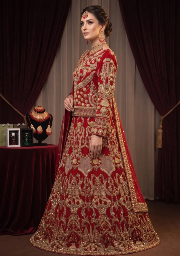 Noor-e-Lal Red Net Bridal Lehenga | AL Hassan Lehnga House