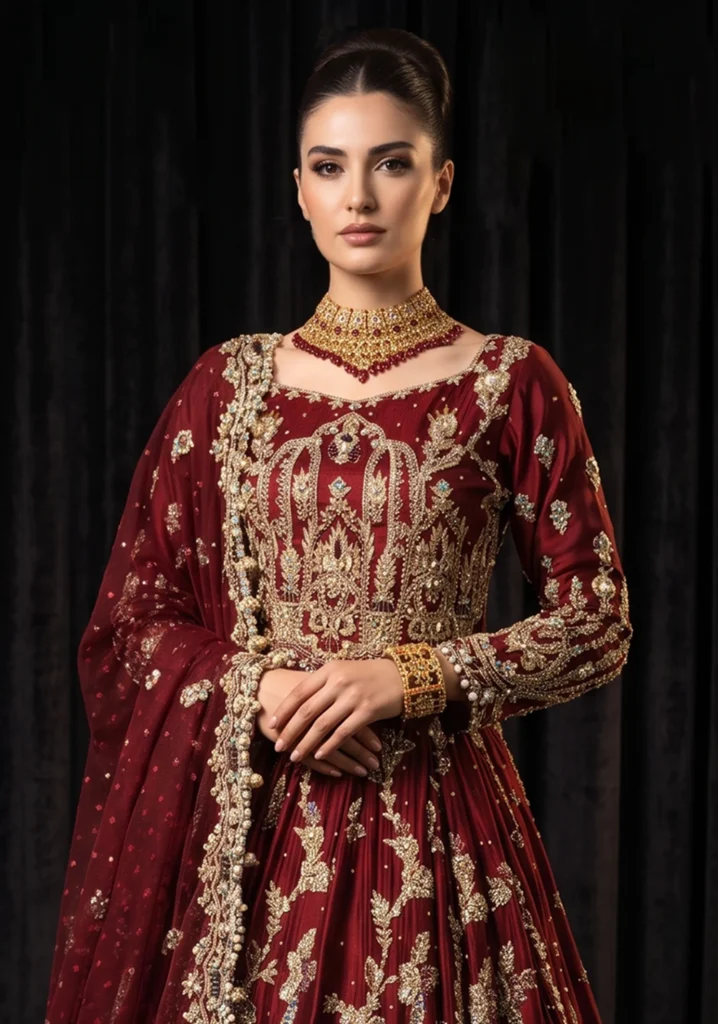 Sahar Maroon Khaadi Net Lehnga | AL Hassan Lehnga House