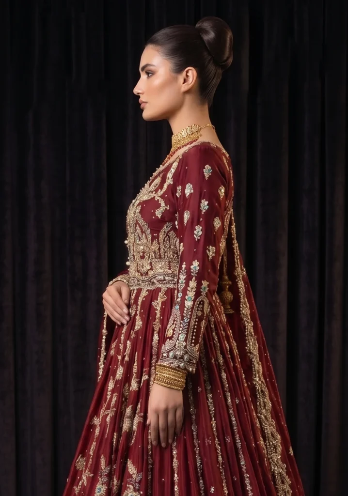 Sahar Maroon Khaadi Net Lehnga | AL Hassan Lehnga House