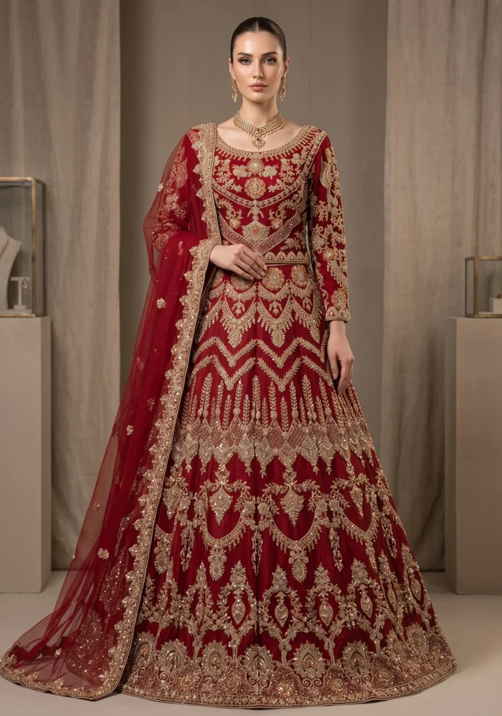 Red Khatan Silk Lehnga With Jewellery Material | Al Hassan Lehnga Pakistan