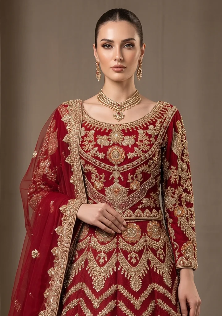 Red Khatan Silk Lehnga With Jewellery Material | Al Hassan Lehnga Pakistan