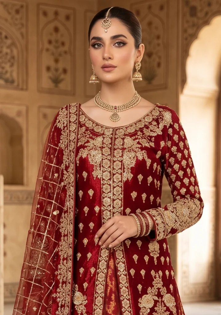 Dilnasheen Red Net Bridal Lehnga | AL Hassan Lehnga House