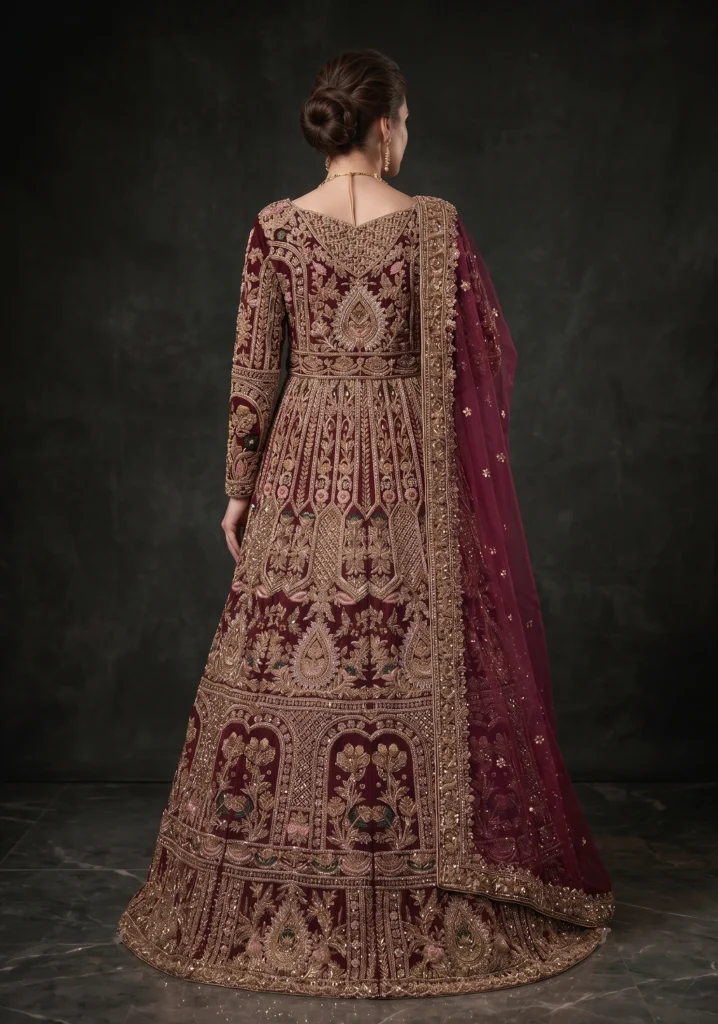 Ruby Radiance Maroon Net Bridal Lehenga | AL Hassan Lehnga House