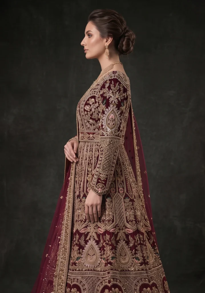 Ruby Radiance Maroon Net Bridal Lehenga | AL Hassan Lehnga House