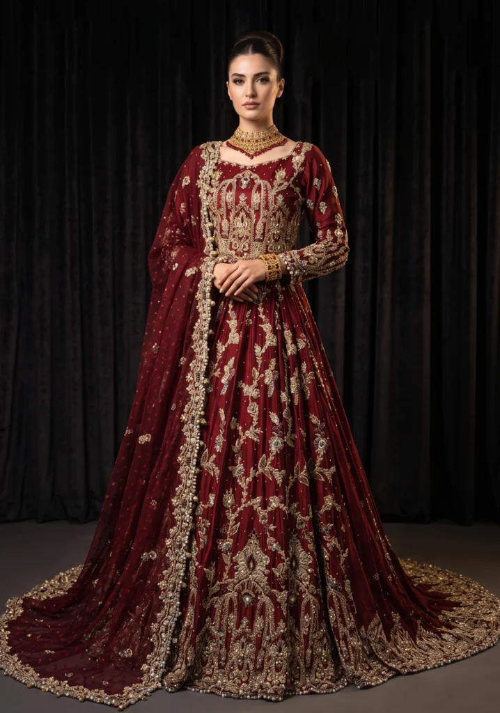 Sahar Maroon Khaadi Net Lehnga | AL Hassan Lehnga House