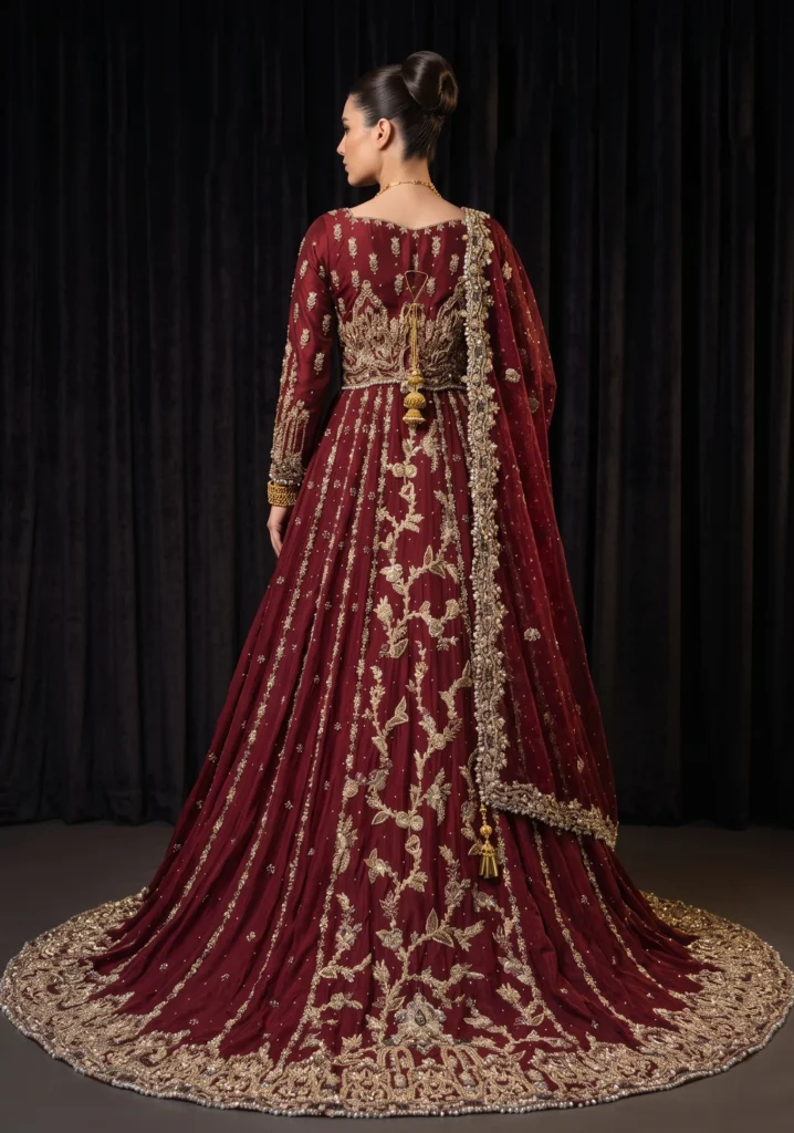 Sahar Maroon Khaadi Net Lehnga | AL Hassan Lehnga House