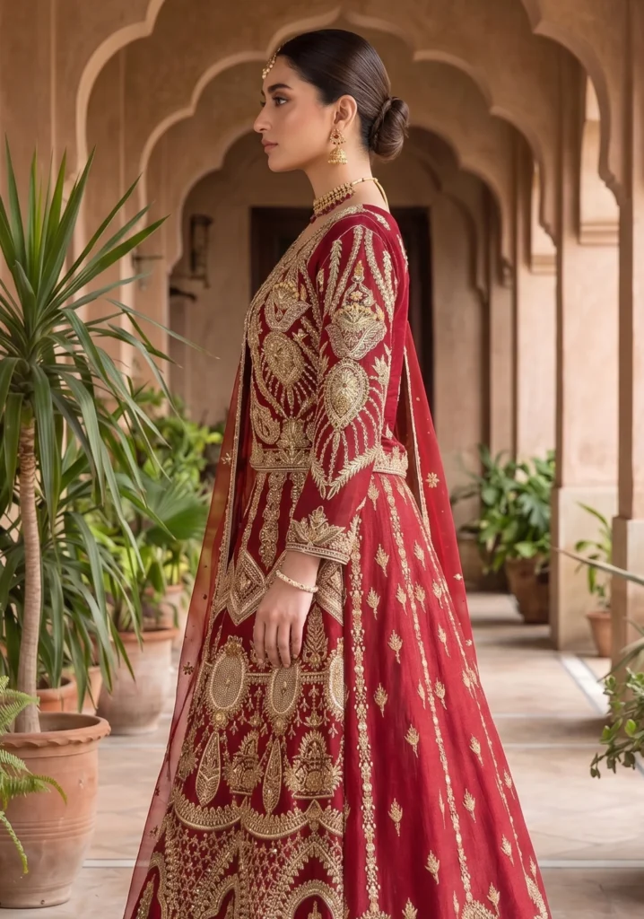 Zimal Maroon Chiffon Bridal Set | AL Hassan Lehnga House