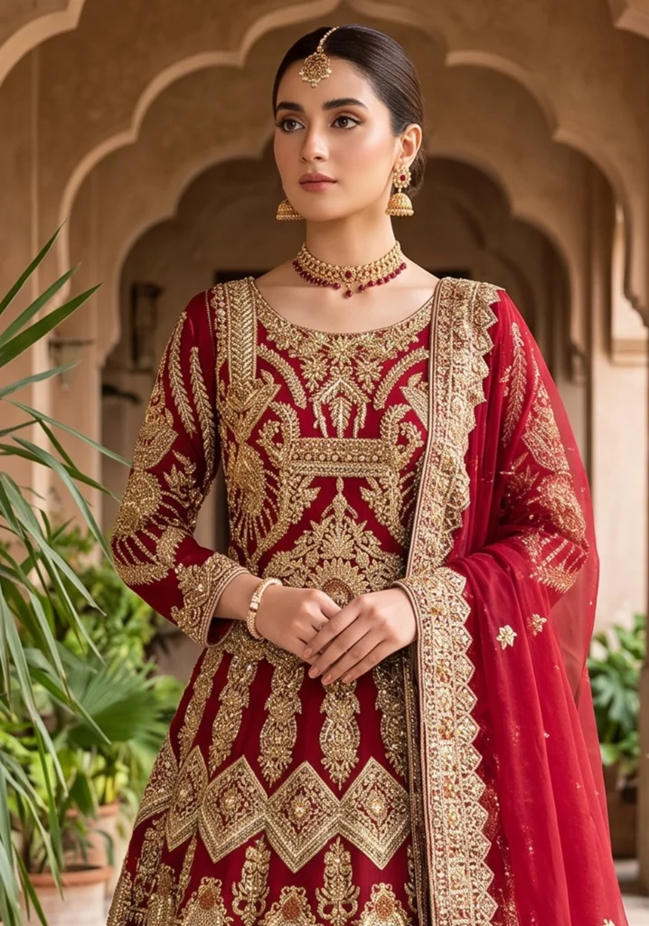 Zimal Maroon Chiffon Bridal Set | AL Hassan Lehnga House