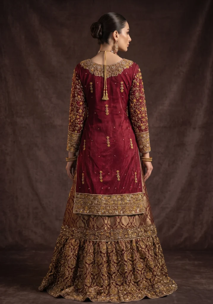Shehnai Maroon Silk Bridal Set | AL Hassan Lehnga House