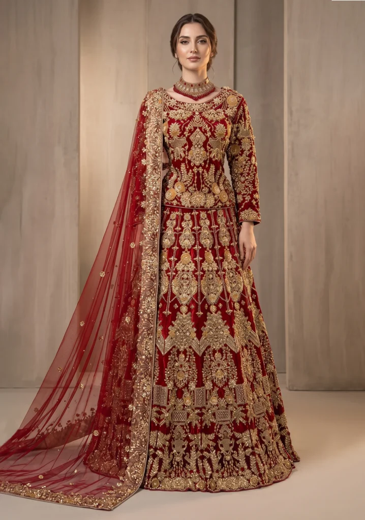 Shehnaz Red Net & Silk Bridal Set | AL Hassan Lehnga House