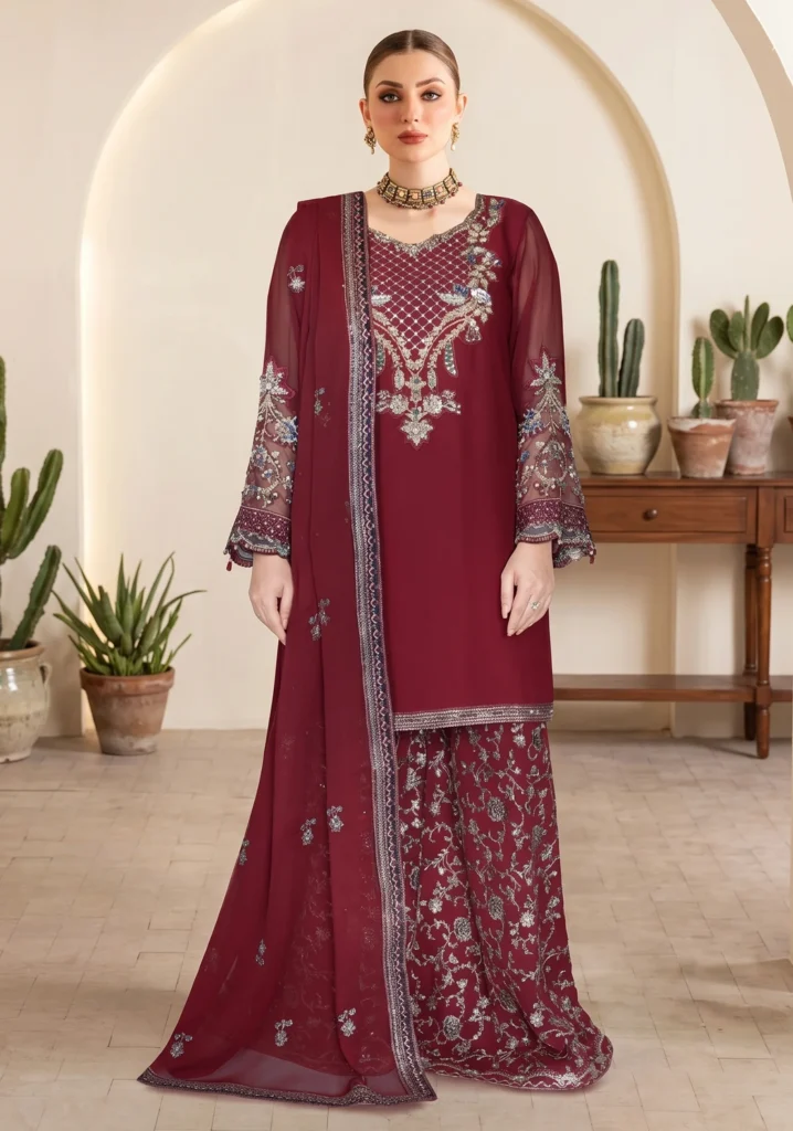 Ramsha WA-616 – Maroon Embroidered Summer Lawn Suit
