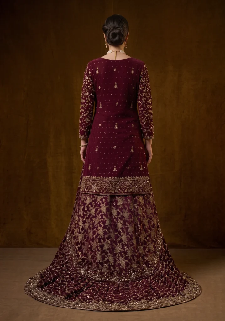 Dastaan Burgundy Tail Lehenga | AL Hassan Lehnga House