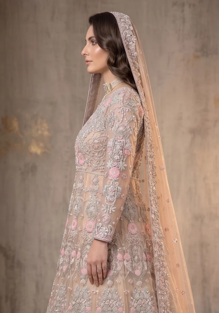 Gul-e-Rana Rose Gold Net Maxi | AL Hassan Lehnga House