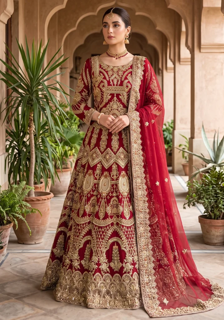 Zimal Maroon Chiffon Bridal Set | AL Hassan Lehnga House