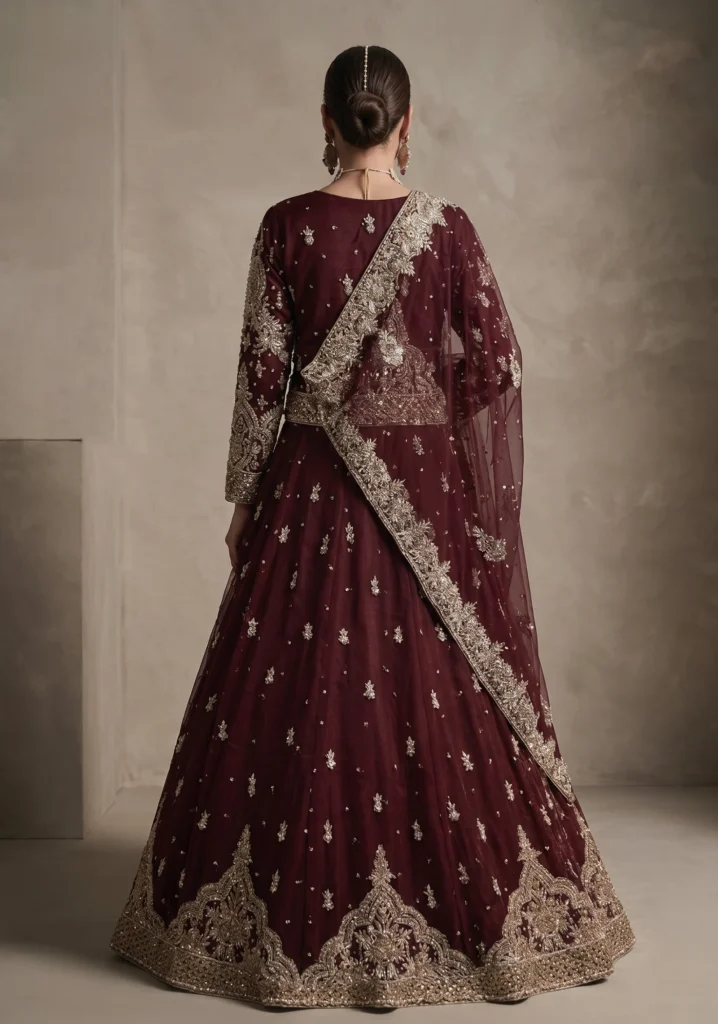 Zoya Maroon Net & Khatan Silk Bridal Lehnga | AL Hassan Lehnga House