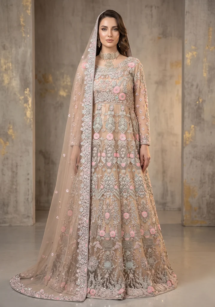 Gul-e-Rana Rose Gold Net Maxi | AL Hassan Lehnga House
