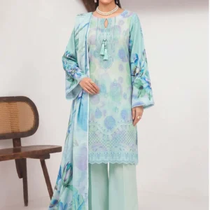Front view of Aab-e-Rumi mint floral digital print winter slub suit
