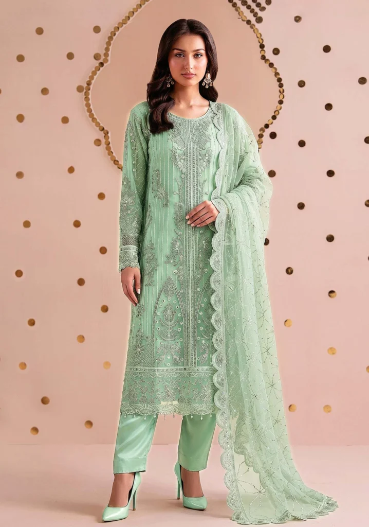 Afreen Mint Net Suit | Mah é Rooh