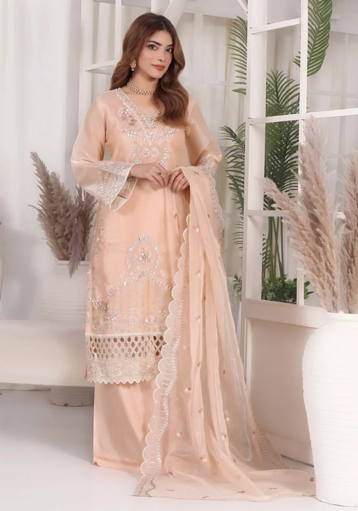 Afreen Peach Sheesha Silk 3pc | Motis Fashion