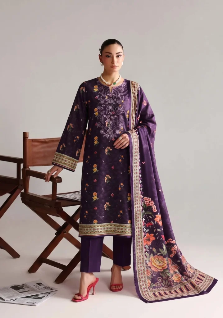 Amethyst Floral Plum Embroidered 3-Piece | GULL-E-RUKH
