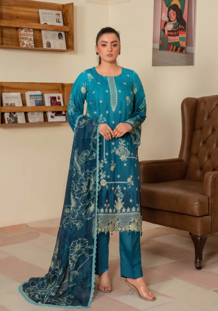 Aroosa Teal Sequence Embroidered 3-Piece | GULL-E-RUKH