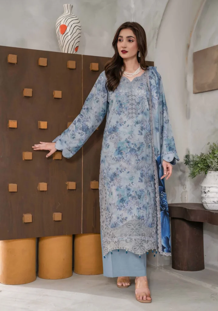 Azure Frost Karandi 3pc Suit | ZARA MEER