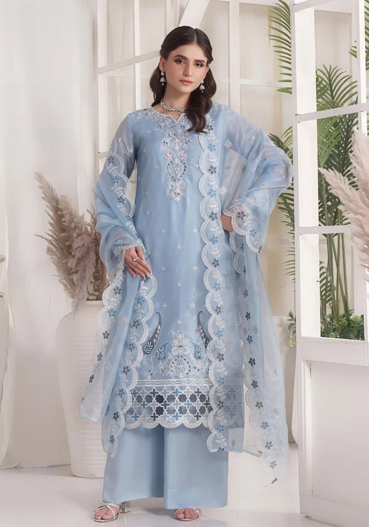 Azure Sheesha Silk Embroidered 3-Piece | Motis Fashion