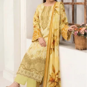 Sunehri Mustard Floral 3Pc Winter Slub |AALAYA