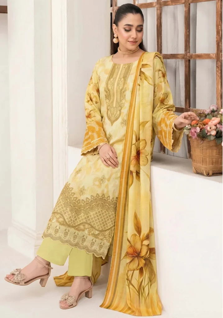 Sunehri Mustard Floral 3Pc Winter Slub |AALAYA