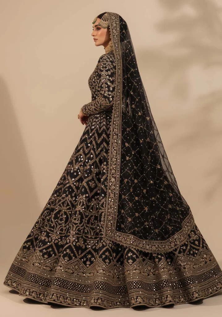 Nigar Black Heavy Net Lehenga | AL Hassan Lehnga House