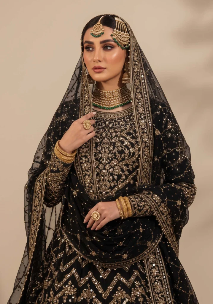 Nigar Black Heavy Net Lehenga | AL Hassan Lehnga House
