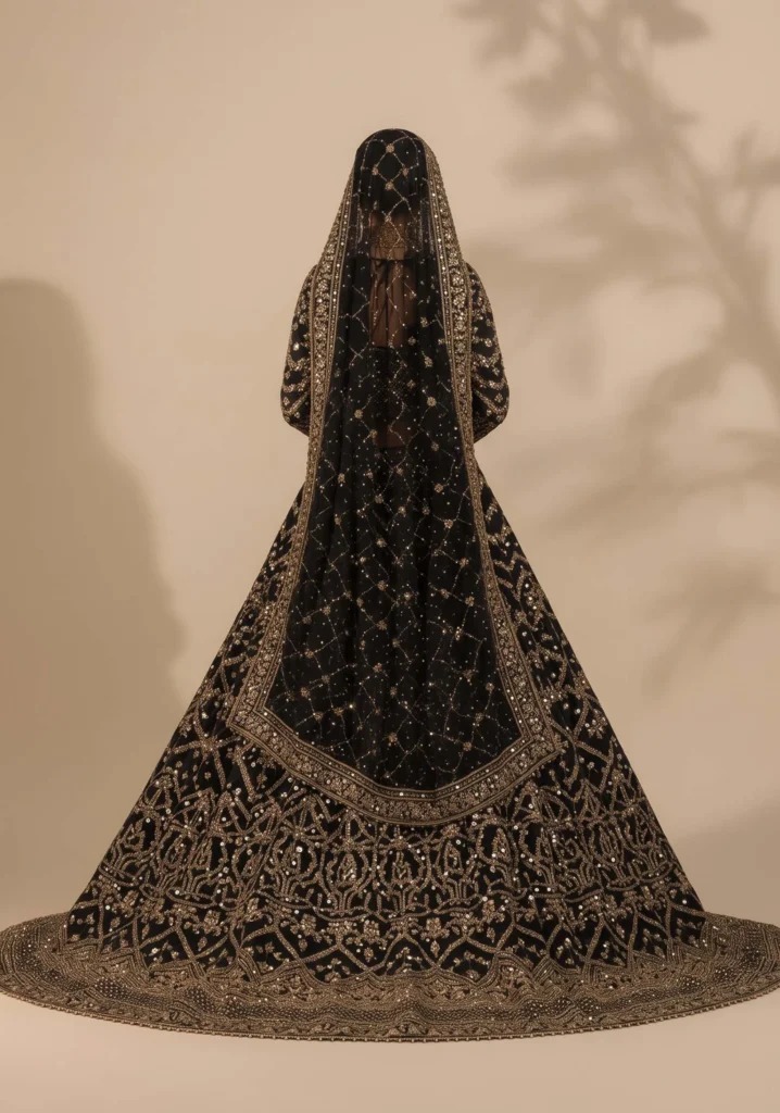 Nigar Black Heavy Net Lehenga | AL Hassan Lehnga House