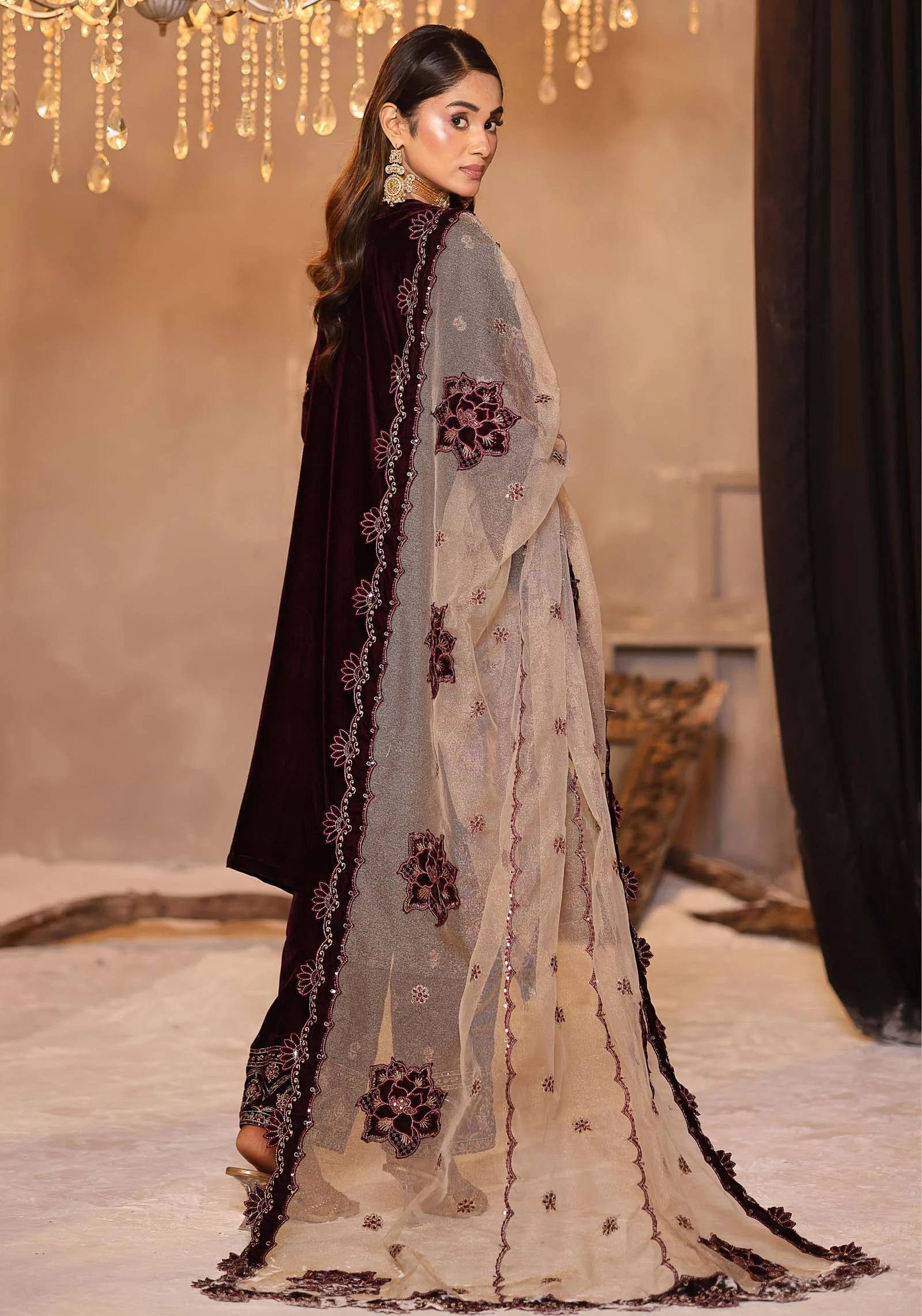 Fancy Velvet Applique Dupatta by AL Hassan Lehnga House