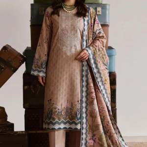 Woman wearing Desert Bloom embroidered 3-piece suit by AL Hassan Lehnga House