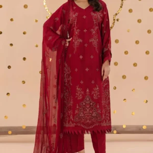 Maroon embroidered viscose shirt with golden tilla work by AL Hassan Lehnga House