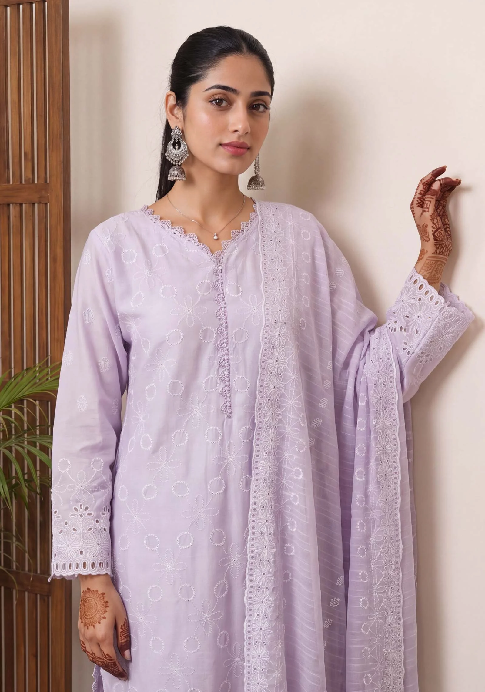 Full 3-piece lilac viscose suit including trouser and dupatta by AL Hassan Lehnga House