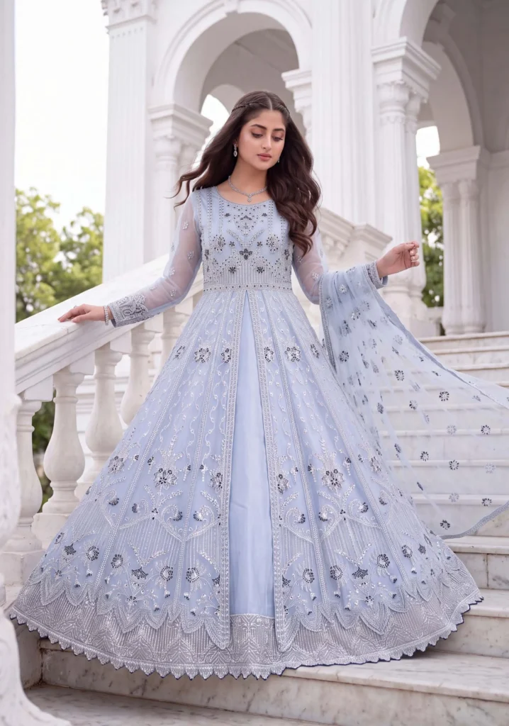 Falak Ice Blue Maxi | Moti’s Fashion