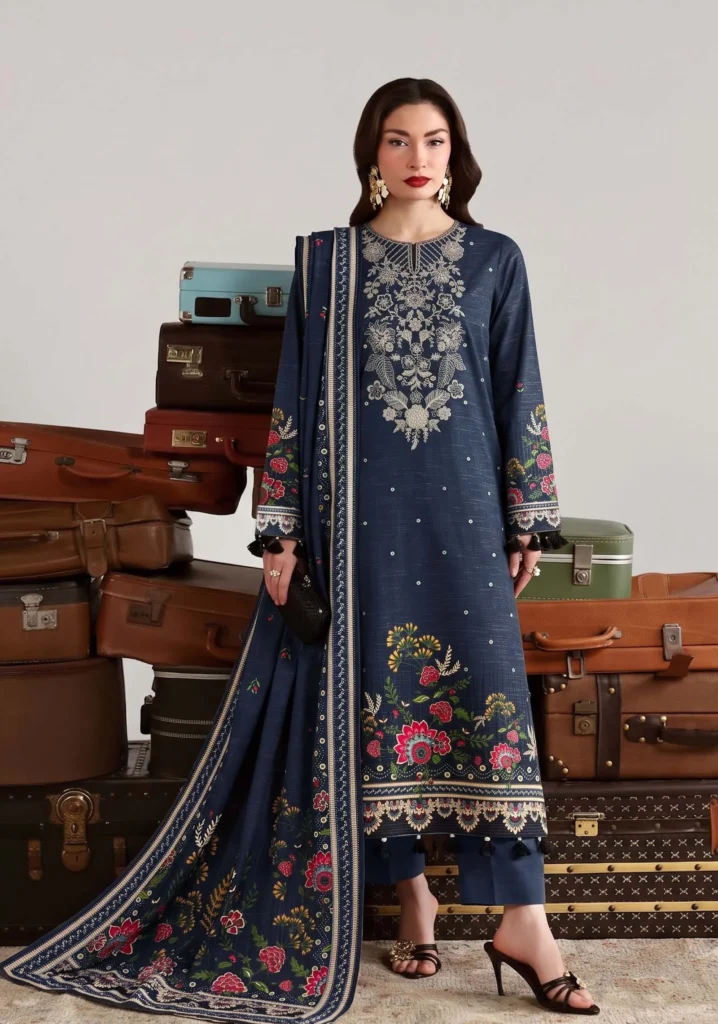 Firouza Navy Blue Floral 3-Piece Suit | AL Hassan Lehnga House