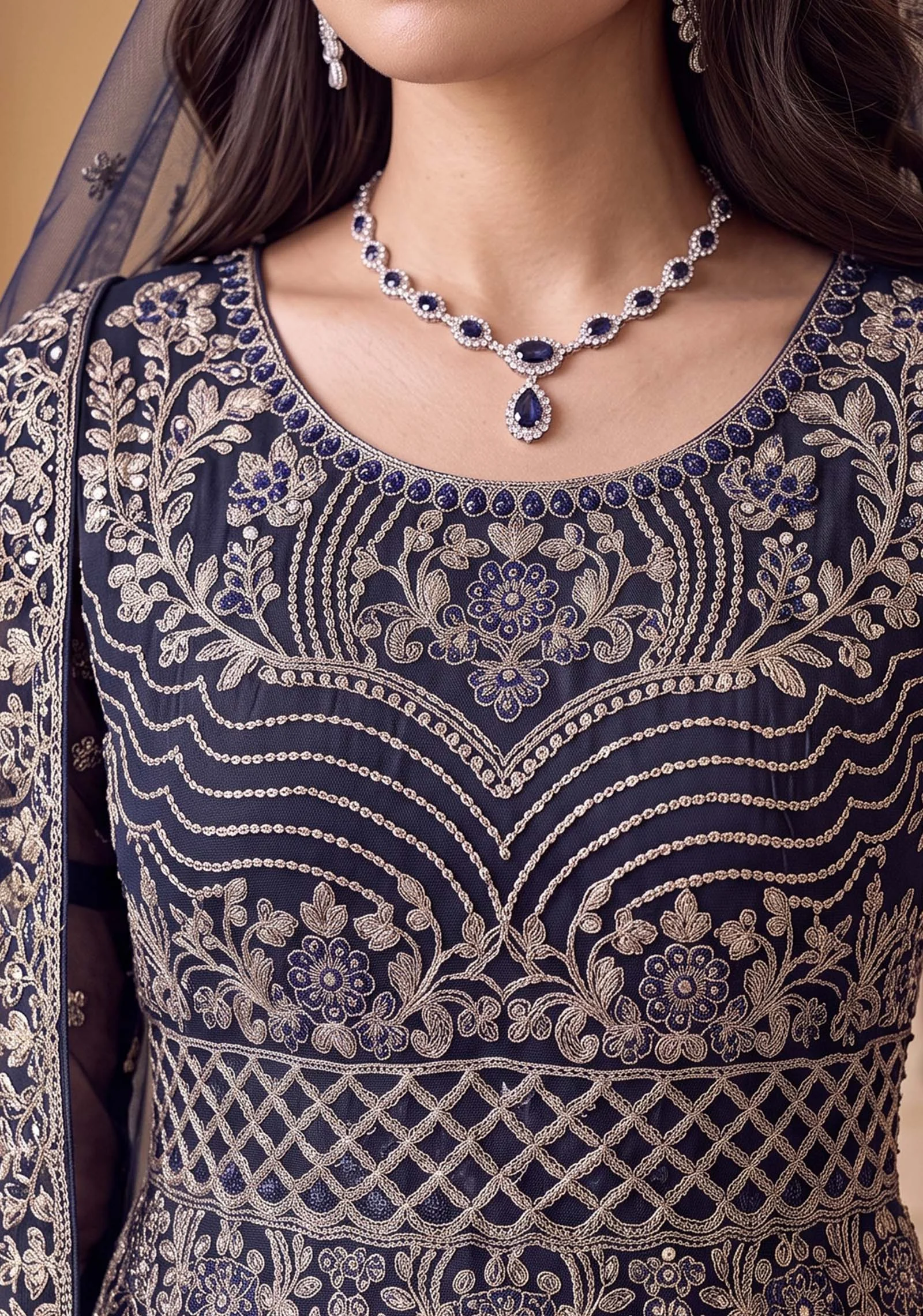 Zoya Navy Net Peplum Sharara 3pc Set | Moti's Fashion - Image 6