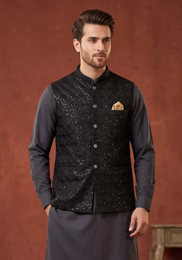 Noorani Black Sequin Wasket | AL Hassan Lehnga House