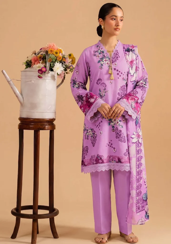 Gul-e-Bano Lavender Floral 3pc Suit | AALAYA