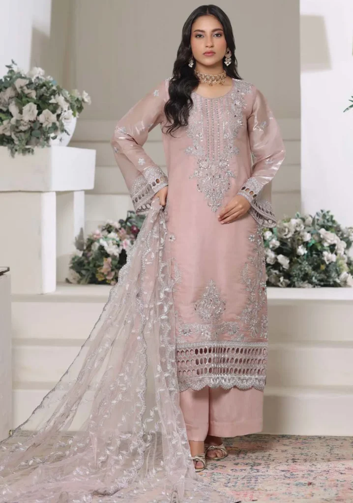 Gul-e-Gulab Blush Lawa Silk 3-Piece Set | Motis Fashion