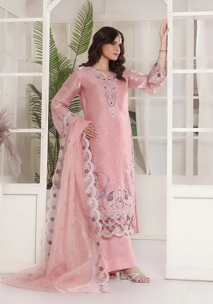 Gul-e-Rana Pink Sheesha Silk Formal Set | Motis Fashion
