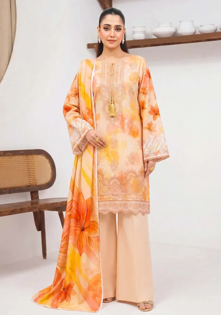 Gul-e-Zubaira Peach Staple 3pc | AALAYA