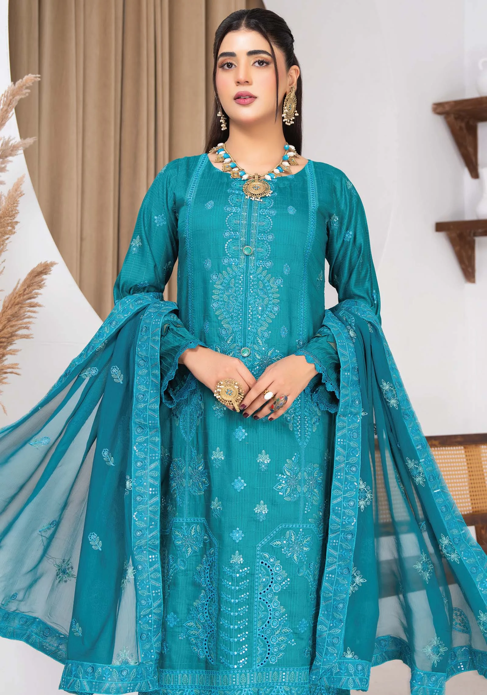 Noor-e-Firoza Embroidered Viscose 3Pc Set | AALAYA - Image 6