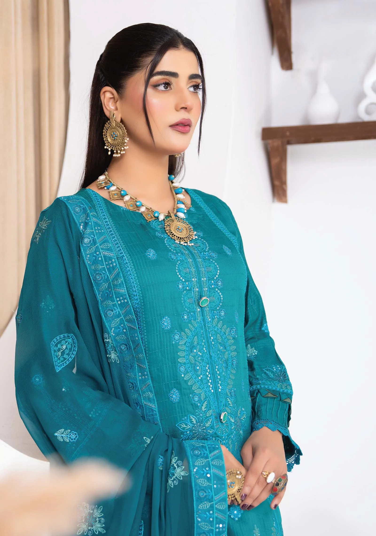 Noor-e-Firoza Embroidered Viscose 3Pc Set | AALAYA - Image 7